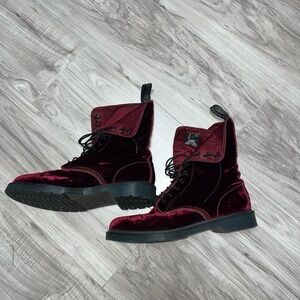 Dr. Martens Velvet Lace-Up Boots in Deep Red/Burgundy